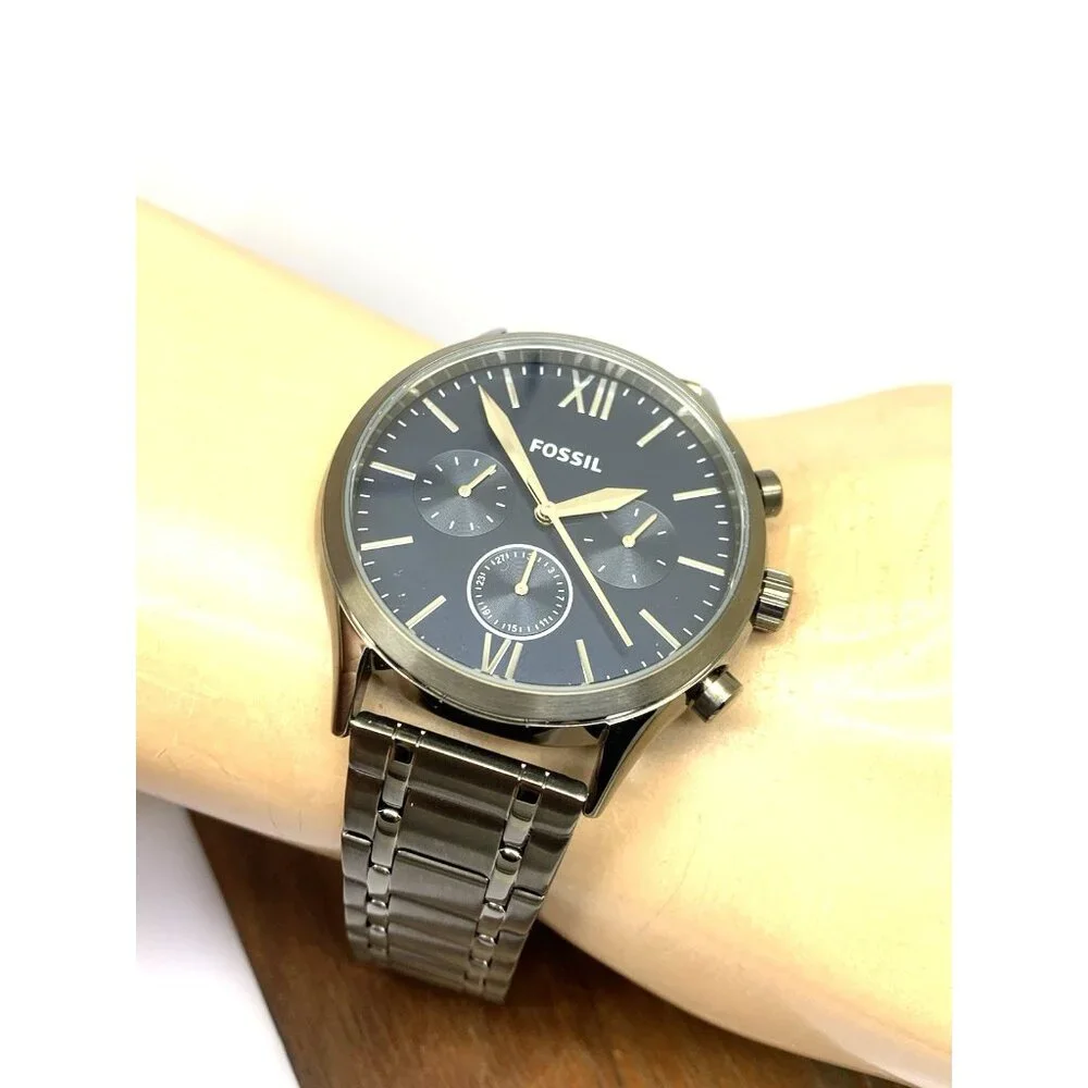 Fossil Men's Watch BQ2401 Quartz Blue Dial Gunmetal Stainless Steel 44mm